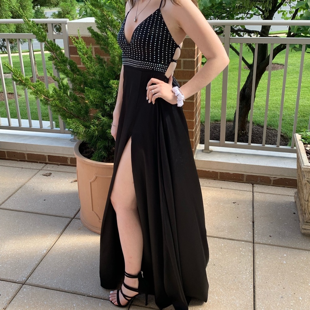 Black bedazzled prom dress